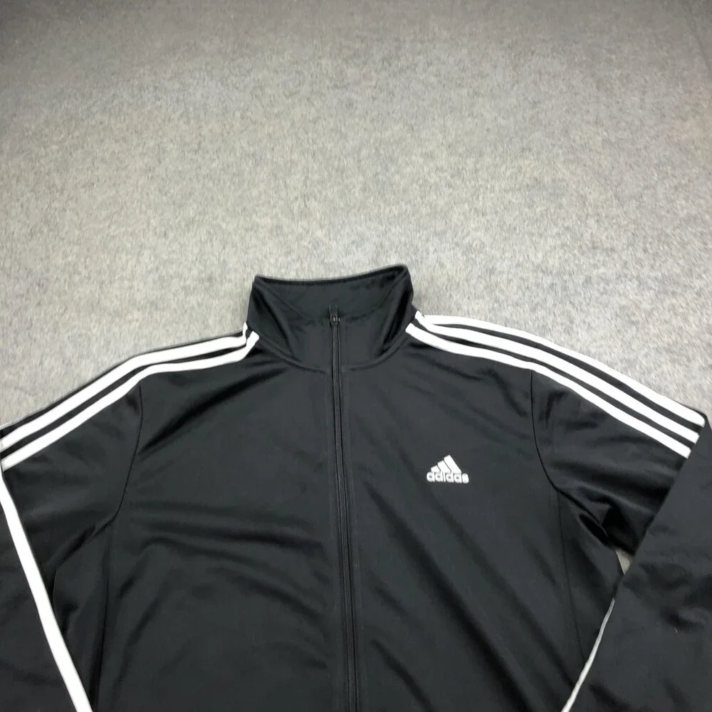 Adidas Jacket Mens Large Black Full Zip Track 3 Stripe Soccer Training Athletic
